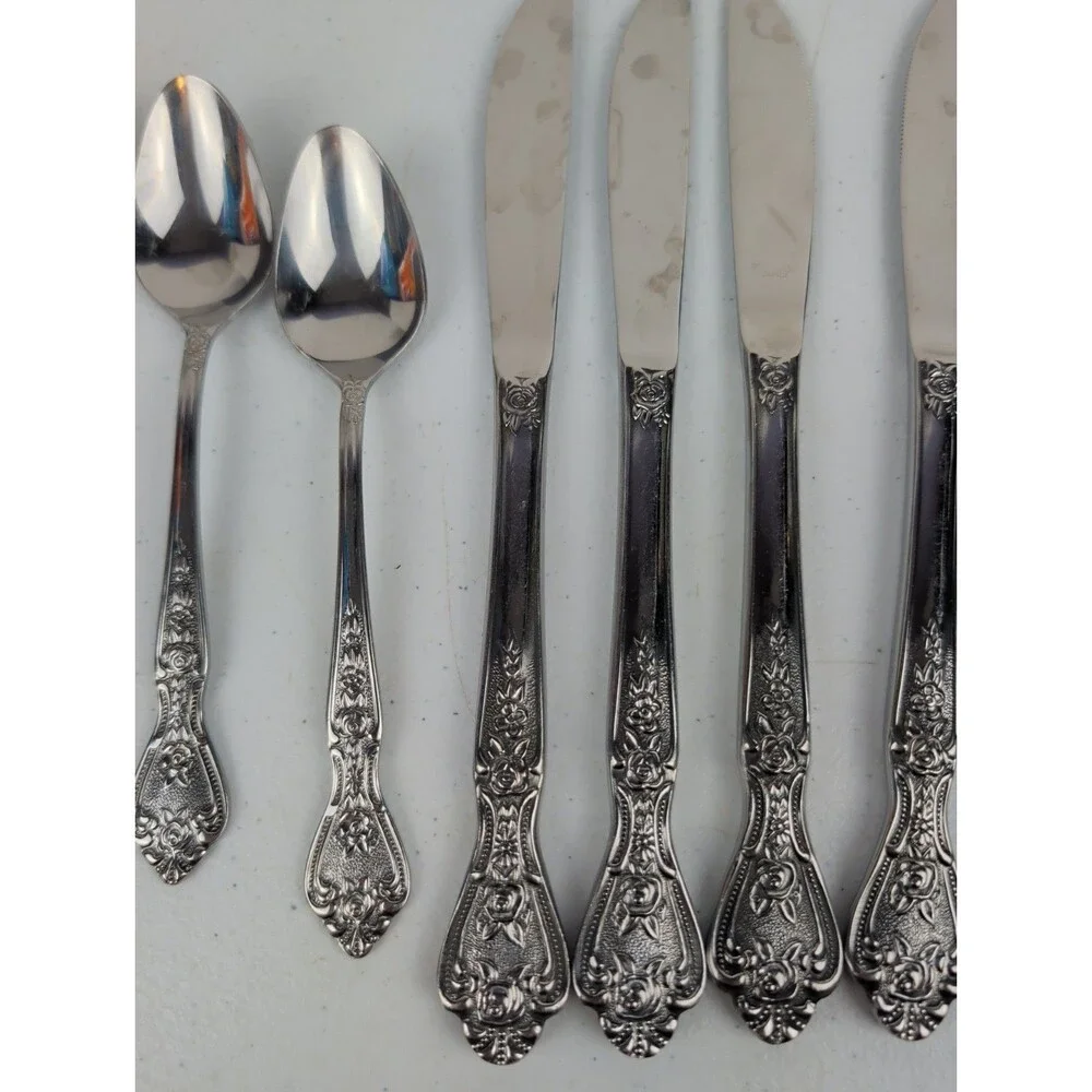 VTG Normandy Stainless Japan~Floral Design~Lot of 10 Pieces~Flatware~EUC